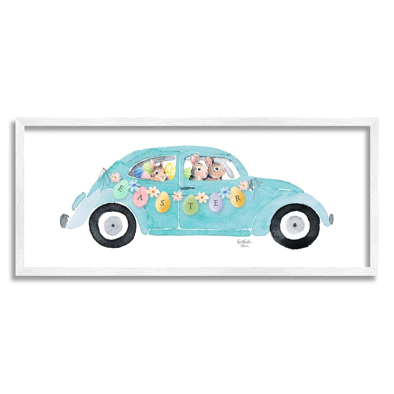 Stupell Industries Decorated Easter Car Bunnies Floral Pattern Banner Framed Giclee Art